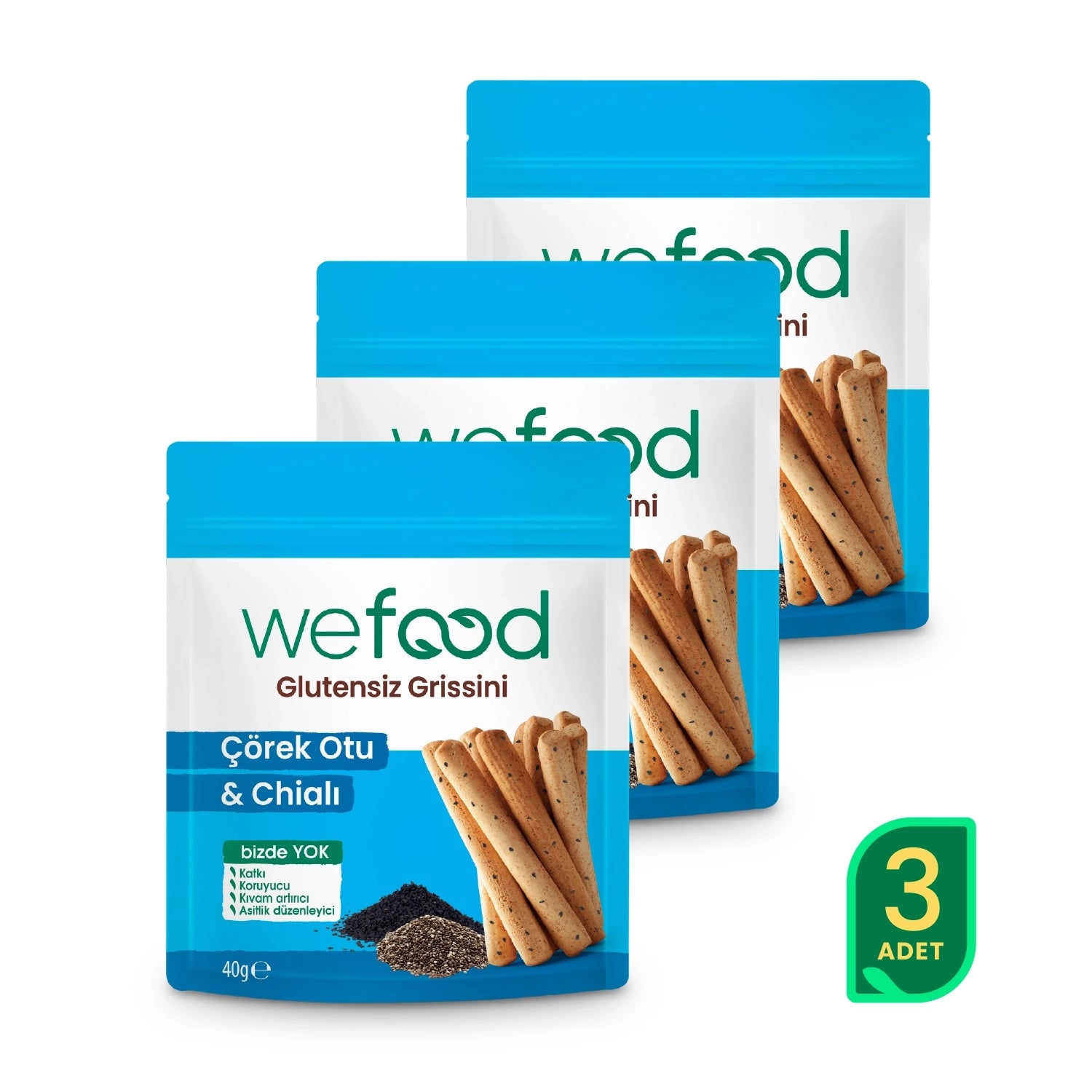 Wefood Glutensiz Grissini Çörekotu & Chia 40 g 3'lü